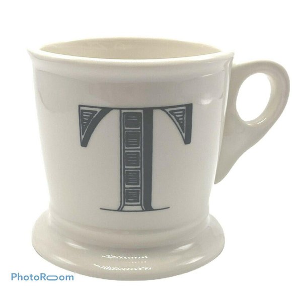Anthropologie T Monogram Mug White Black Coffee Tea Ceramic Letter T - Picture 1 of 4